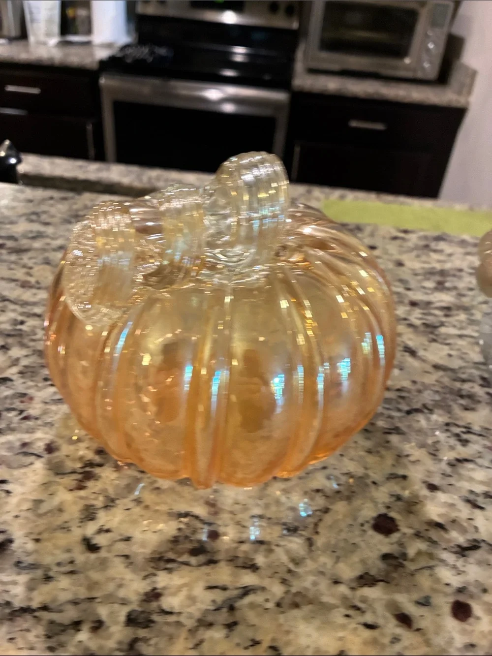 Handblown Glass Pumpkin Décor - Amber and White Marble Set